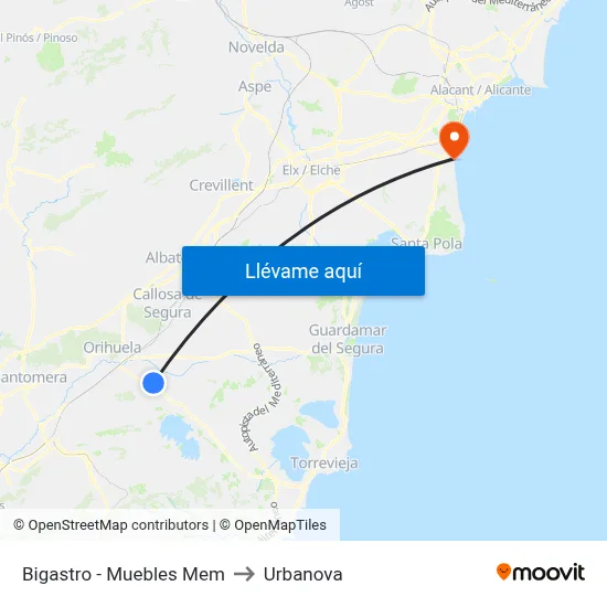 Bigastro - Muebles Mem to Urbanova map