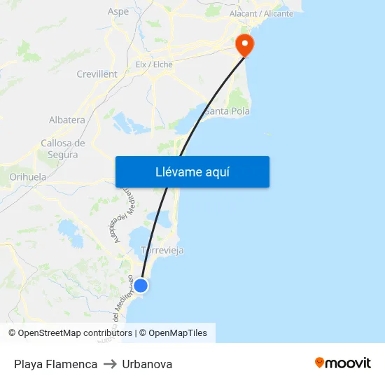 Playa Flamenca to Urbanova map