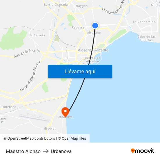 Maestro Alonso to Urbanova map