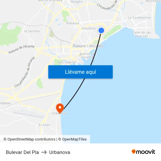 Bulevar Del Pla to Urbanova map