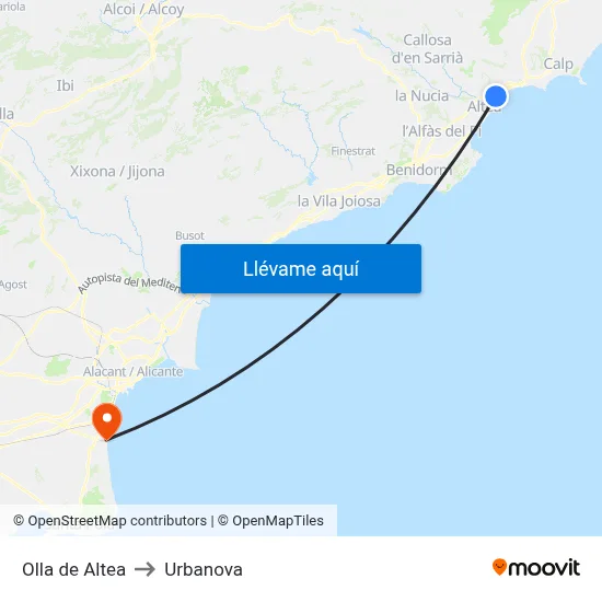 Olla de Altea to Urbanova map