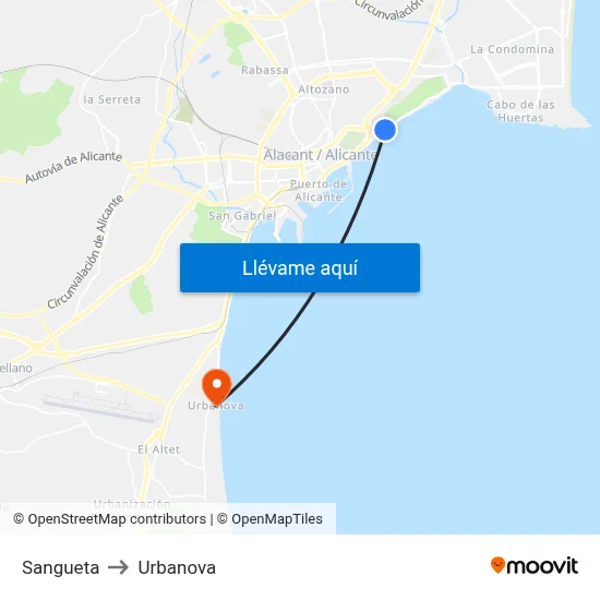 Sangueta to Urbanova map