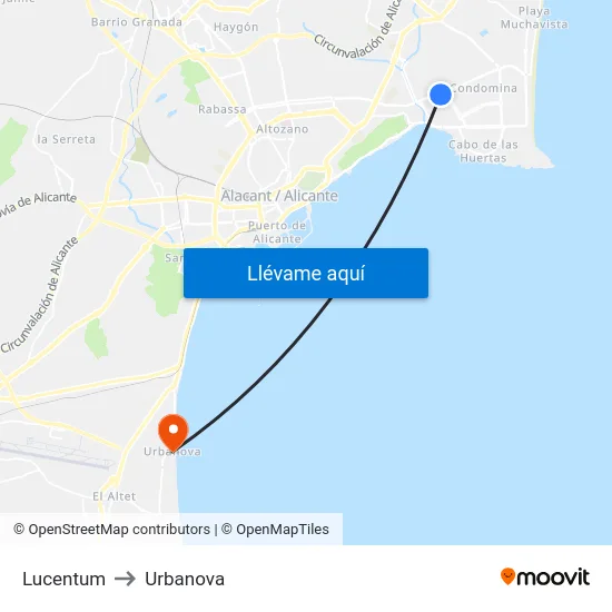 Lucentum to Urbanova map