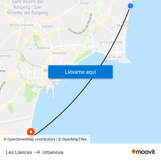 Les Llances to Urbanova map