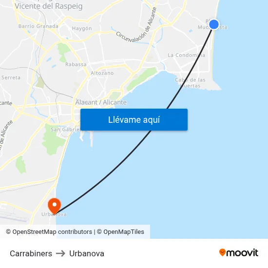 Carrabiners to Urbanova map