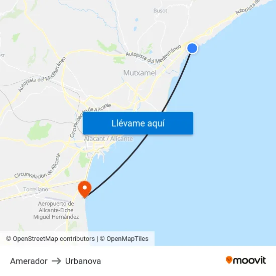 Amerador to Urbanova map