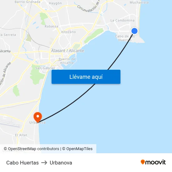Cabo Huertas to Urbanova map