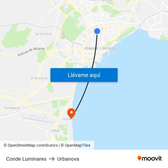 Conde Luminares to Urbanova map