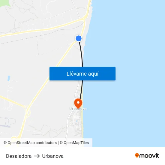 Desaladora to Urbanova map