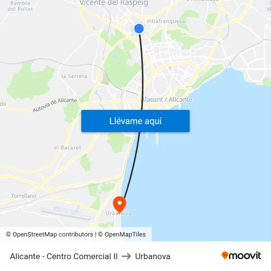 Alicante - Centro Comercial II to Urbanova map