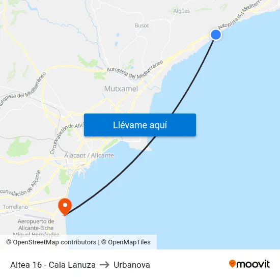 Altea 16 - Cala Lanuza to Urbanova map