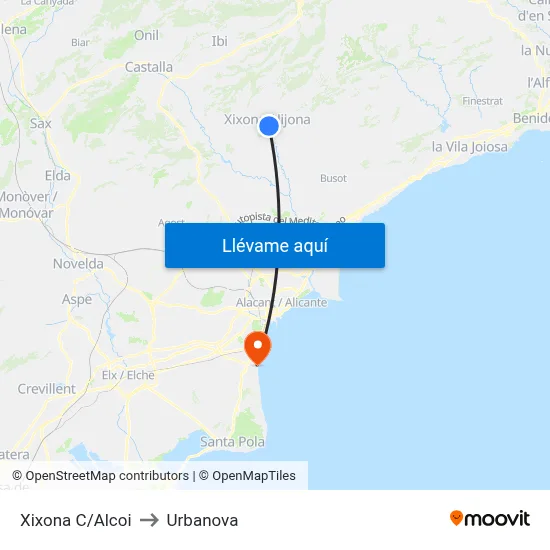 Xixona C/Alcoi to Urbanova map