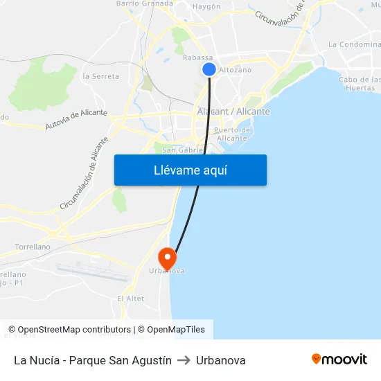 La Nucía - Parque San Agustín to Urbanova map