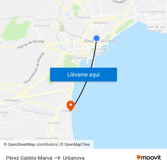 Pérez Galdós-Marvá to Urbanova map