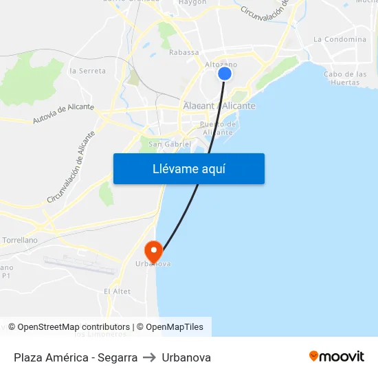 Plaza América - Segarra to Urbanova map
