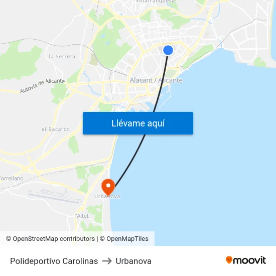 Polideportivo Carolinas to Urbanova map