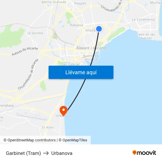 Garbinet (Tram) to Urbanova map