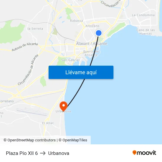 Plaza Pío XII 6 to Urbanova map