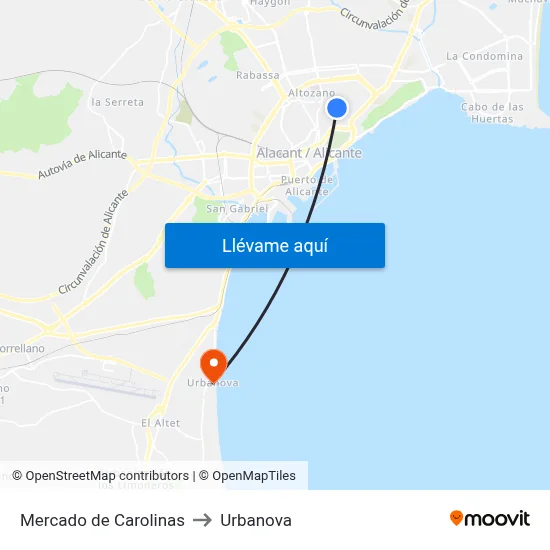 Mercado de Carolinas to Urbanova map