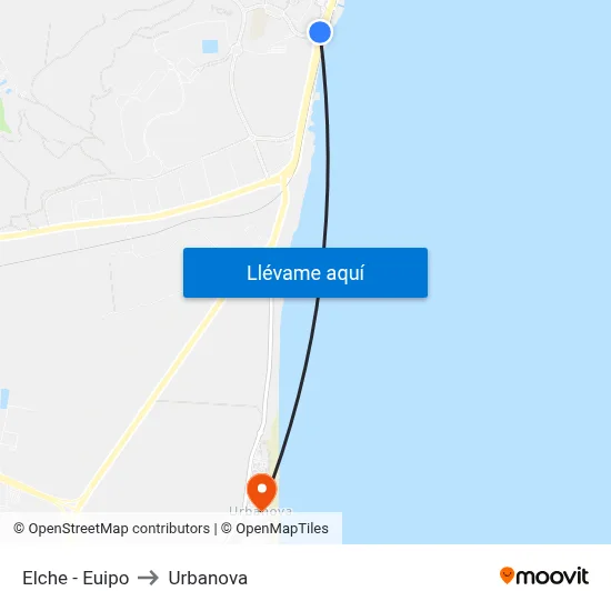 Elche - Euipo to Urbanova map