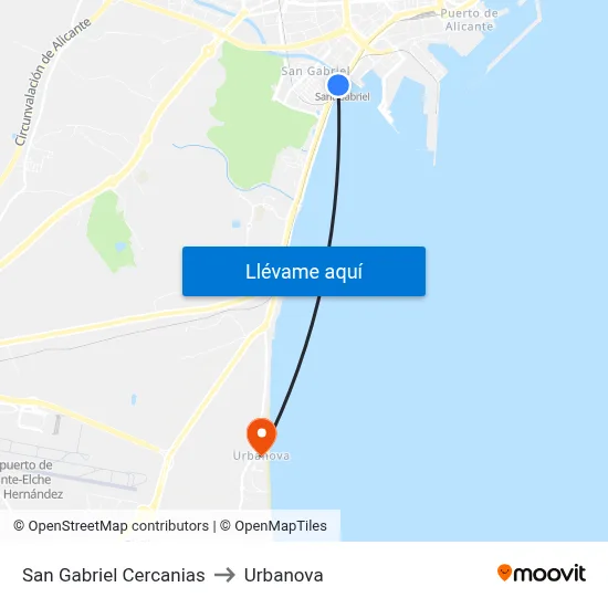 San Gabriel Cercanias to Urbanova map