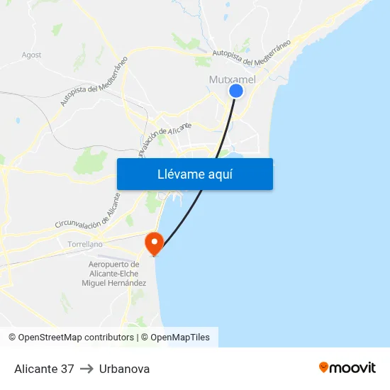 Alicante 37 to Urbanova map