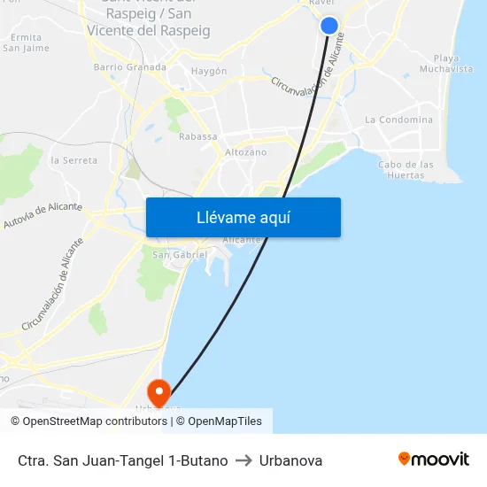 Ctra. San Juan-Tangel 1-Butano to Urbanova map