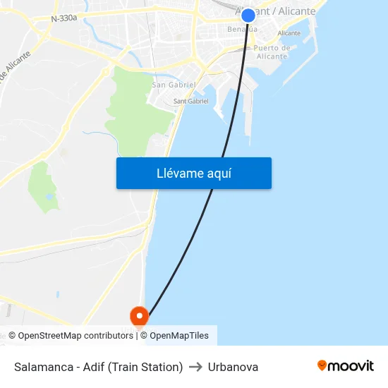 Salamanca - Adif (Train Station) to Urbanova map