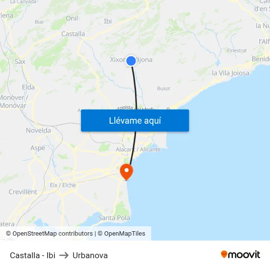 Castalla - Ibi to Urbanova map