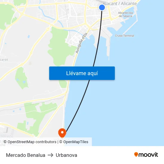 Mercado Benalua to Urbanova map