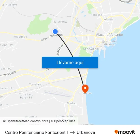Centro Penitenciario Fontcalent I to Urbanova map