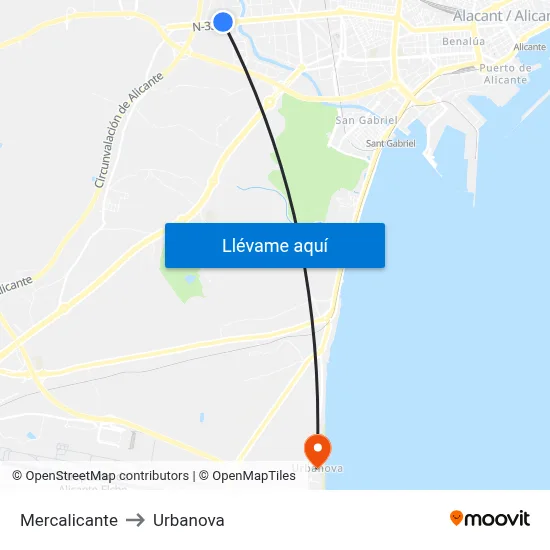 Mercalicante to Urbanova map