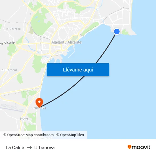 La Calita to Urbanova map