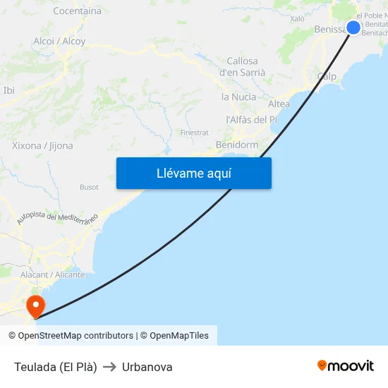 Teulada (El Plà) to Urbanova map