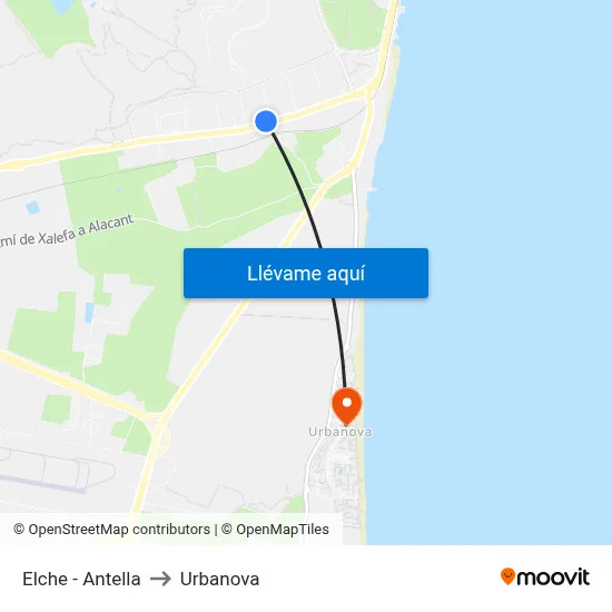 Elche - Antella to Urbanova map