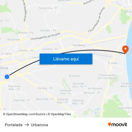 Portalada to Urbanova map