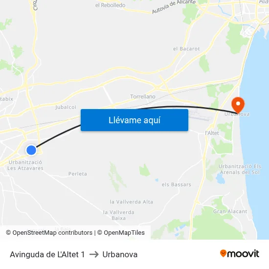 Avinguda de L'Altet 1 to Urbanova map
