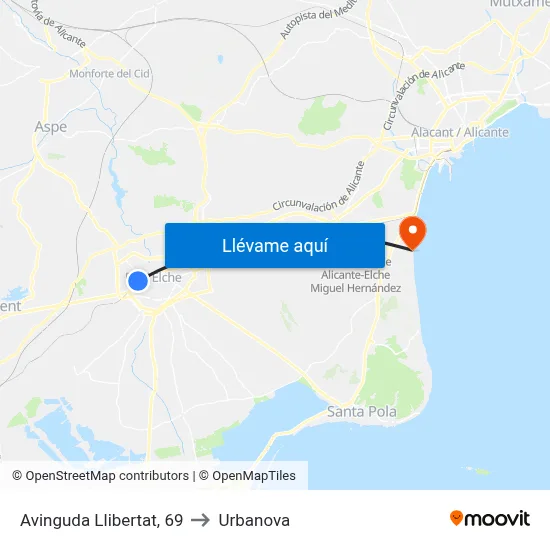 Avinguda Llibertat, 69 to Urbanova map