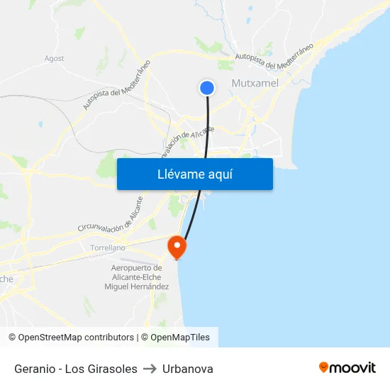 Geranio - Los Girasoles to Urbanova map