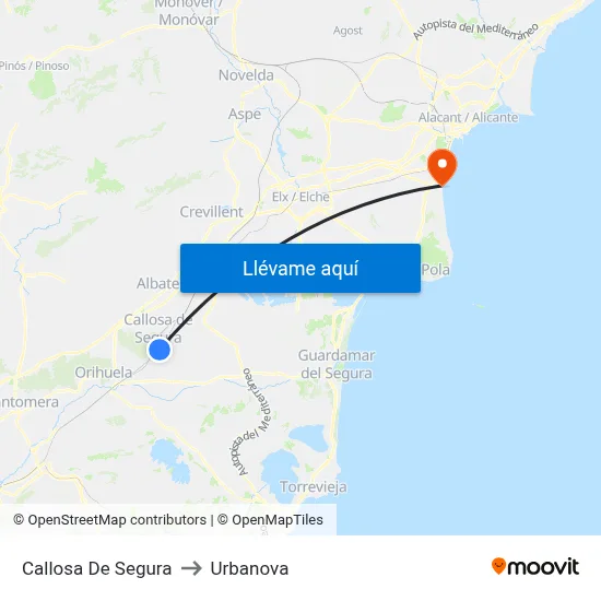 Callosa De Segura to Urbanova map