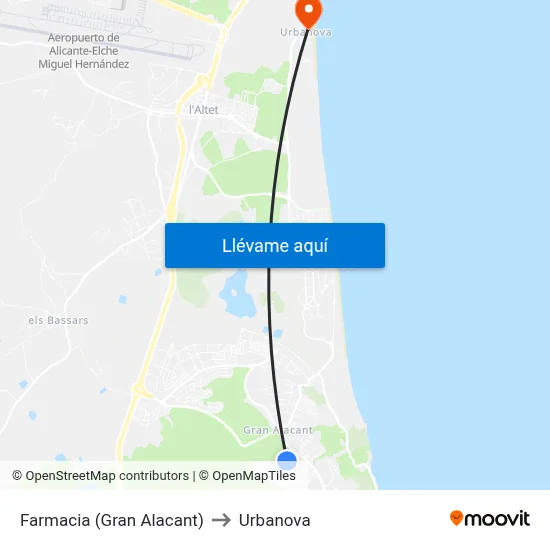 Farmacia (Gran Alacant) to Urbanova map