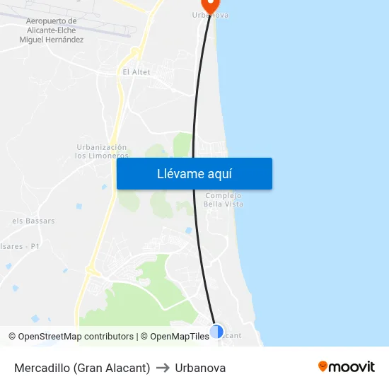 Mercadillo (Gran Alacant) to Urbanova map