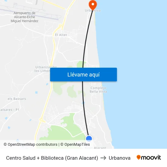 Centro Salud + Biblioteca (Gran Alacant) to Urbanova map