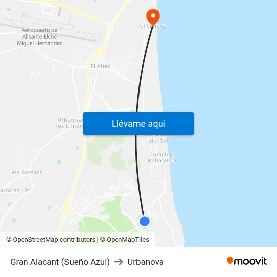 Gran Alacant  (Sueño Azul) to Urbanova map