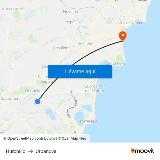 Hurchillo to Urbanova map
