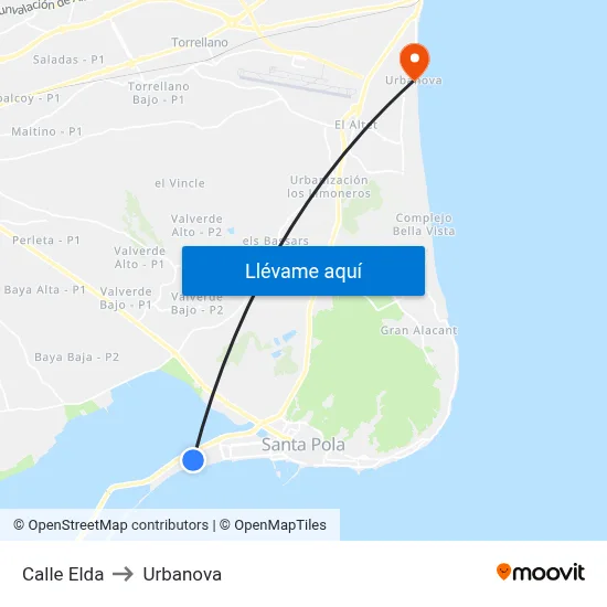 Calle Elda to Urbanova map