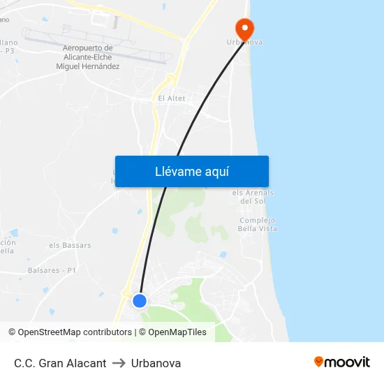 C.C. Gran Alacant to Urbanova map