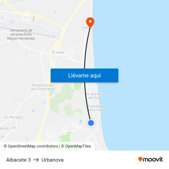 Albacete 3 to Urbanova map