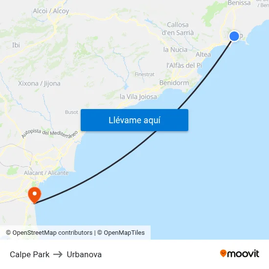 Calpe Park to Urbanova map