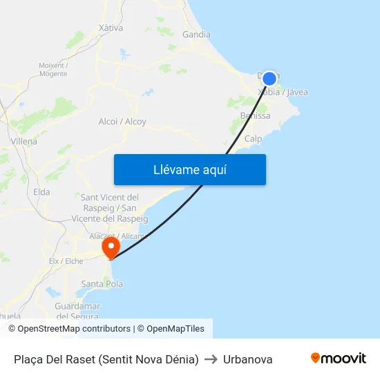 Plaça Del Raset (Sentit Nova Dénia) to Urbanova map